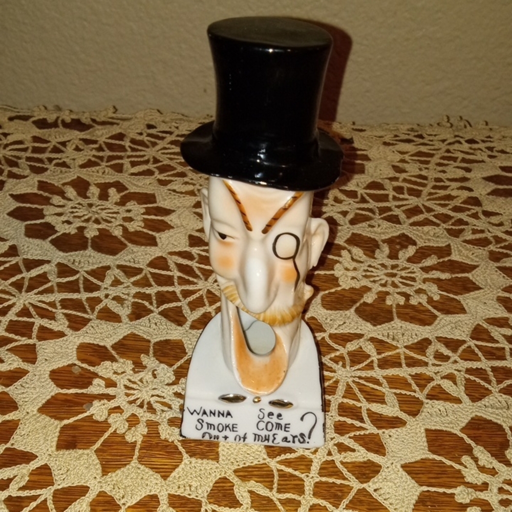 Vintage Ceramic Head Ashtray with Black Hat